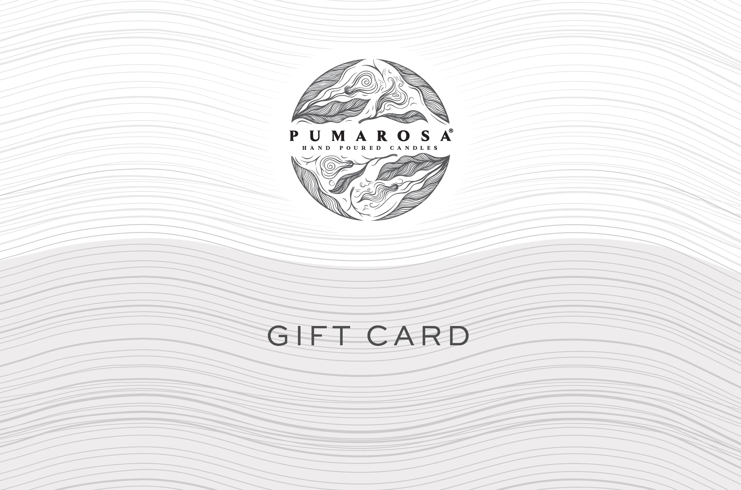 Pumarosa gift card with wavy line design on a white background