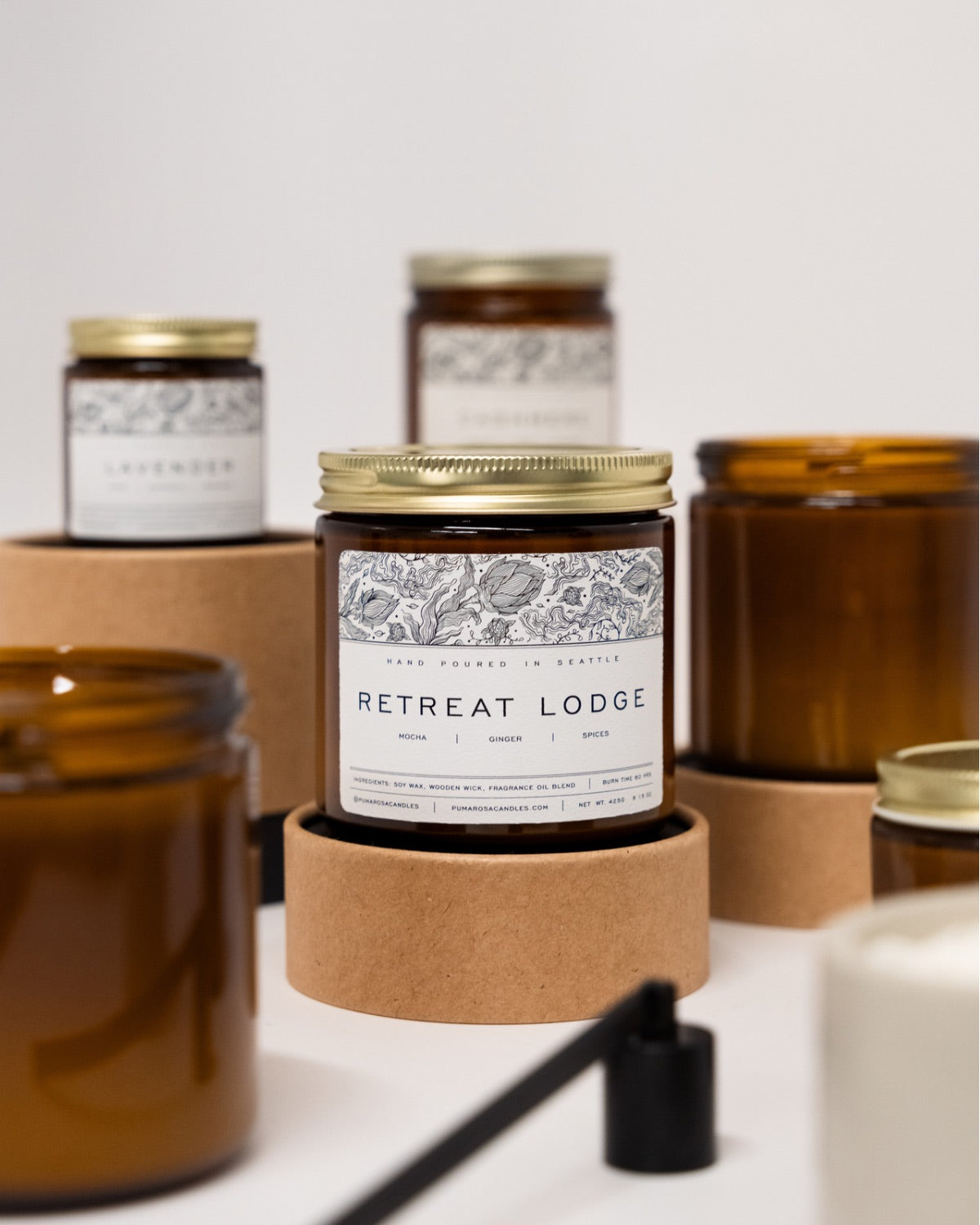Retreat Lodge-scented natural soy candle by Pumarosa, inspired by the warmth and tranquility of a cozy lodge retreat.
