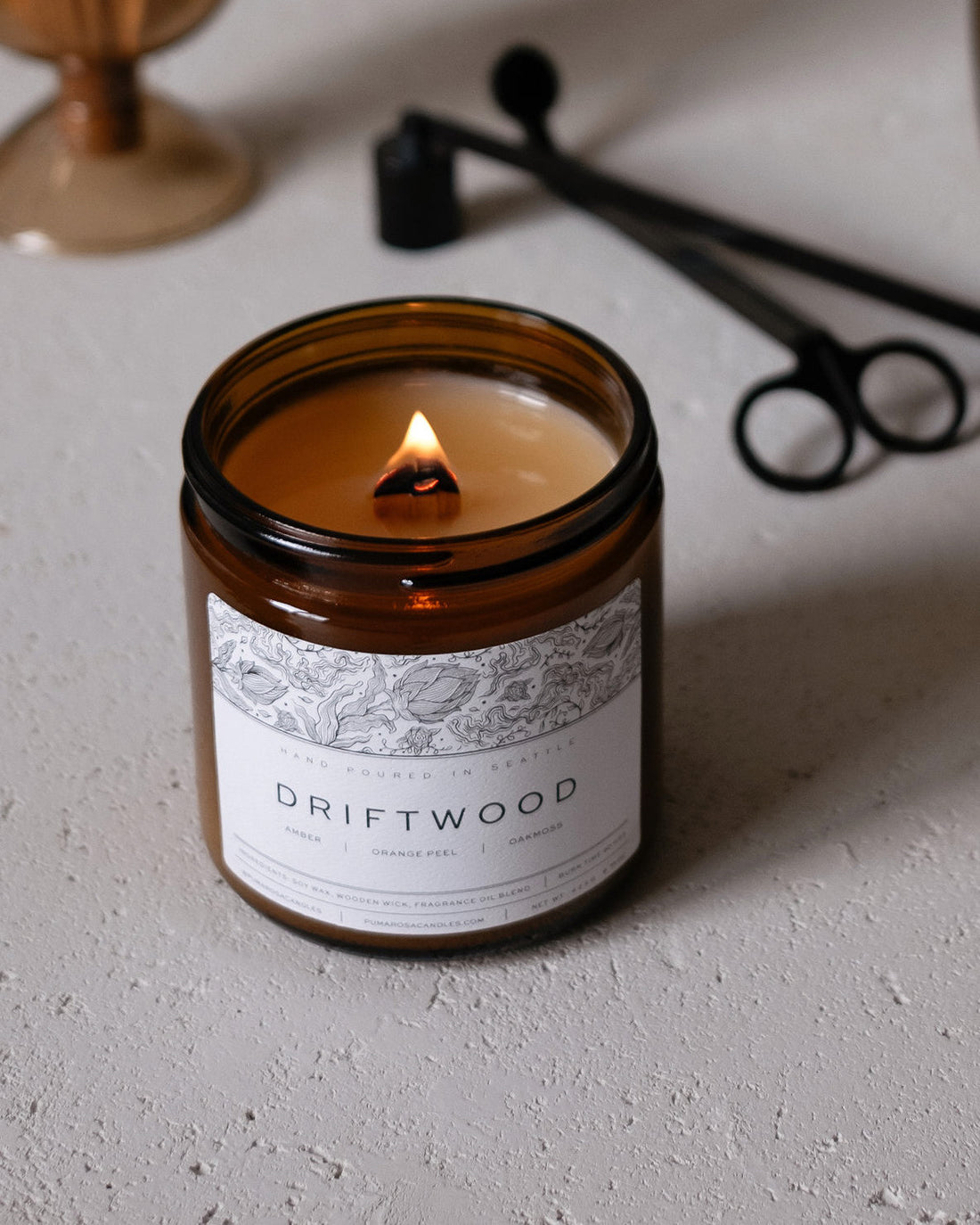 Driftwood Soy Candle with Trimmer, perfect for a meaningful gift.